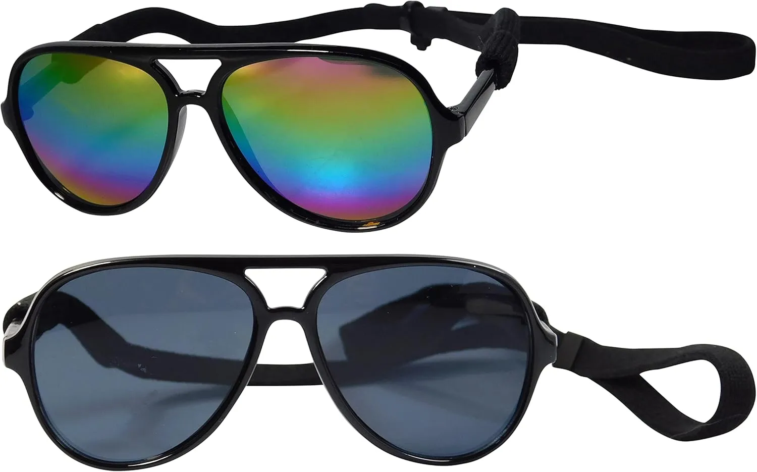 G010 Dog Pet Costume Prop Aviator Sunglasses Medium Breeds 20-40 lbs (2-Pack Black   Black-Rainbow Mirror)