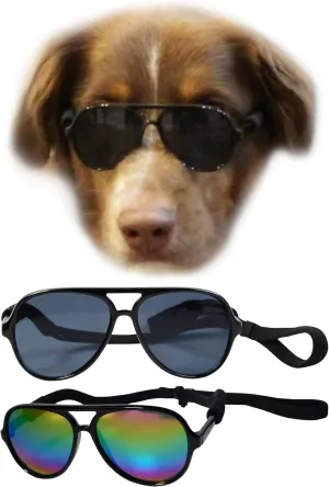 G010 Dog Pet Costume Prop Aviator Sunglasses Medium Breeds 20-40 lbs (2-Pack Black   Black-Rainbow Mirror)
