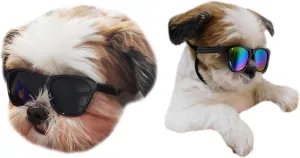 G014 Dog Cat Pet 80s Sunglasses Goggles for Small Breeds up to 15lbs (2-Pack Black  Black-Rainbow Mirror)