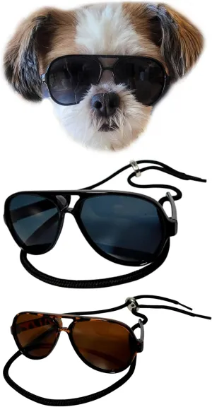 G029 Dog Cat Pet Aviator Pilot Sunglasses Glasses for Small Breeds up to 15lbs (2-Pack Black   Tortoise Brown)