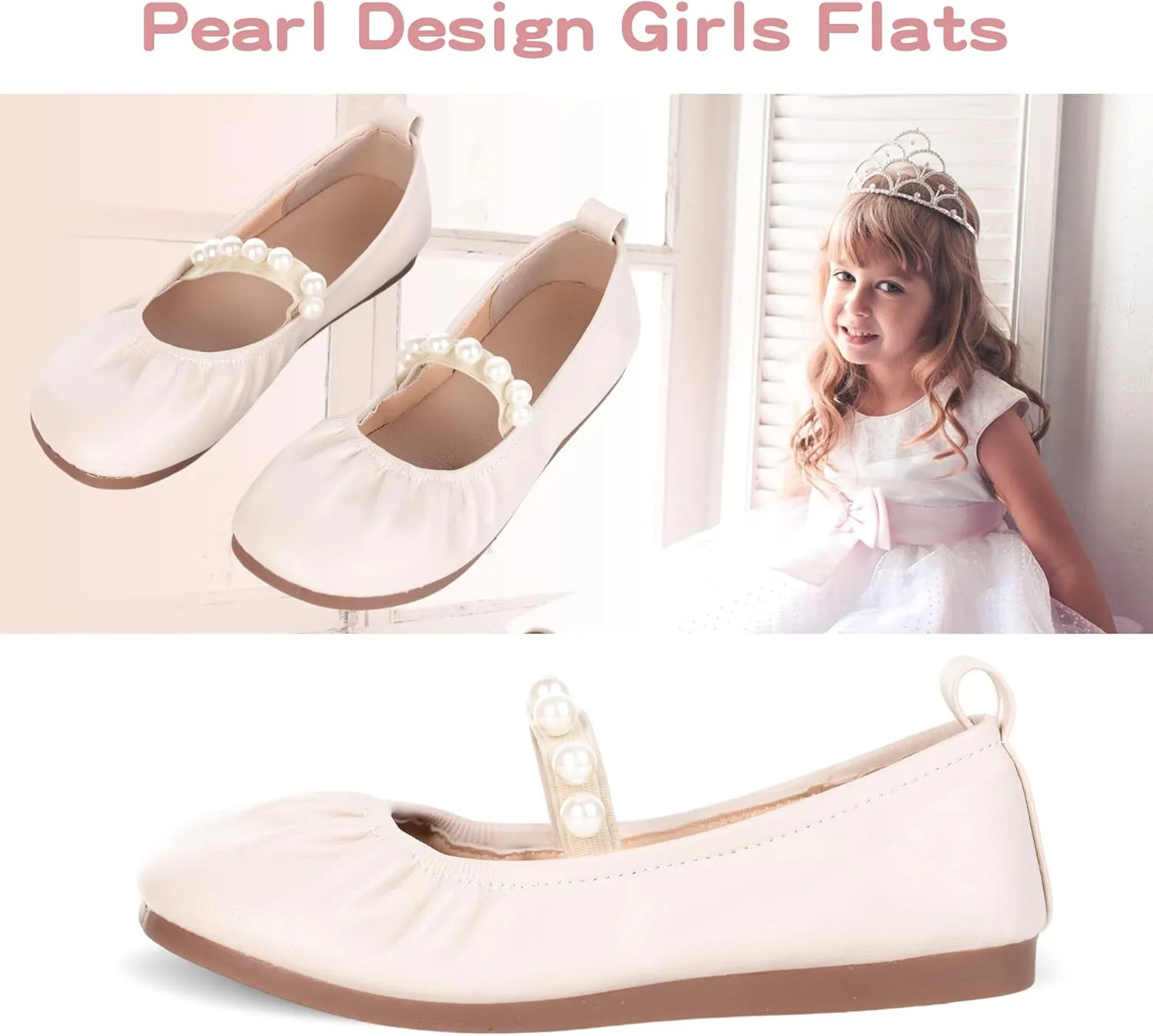 Girls Dress Shoes Mary Jane Shoes for Girls with Low Heel, Princess Flower Ballet Flats for Wedding School Party