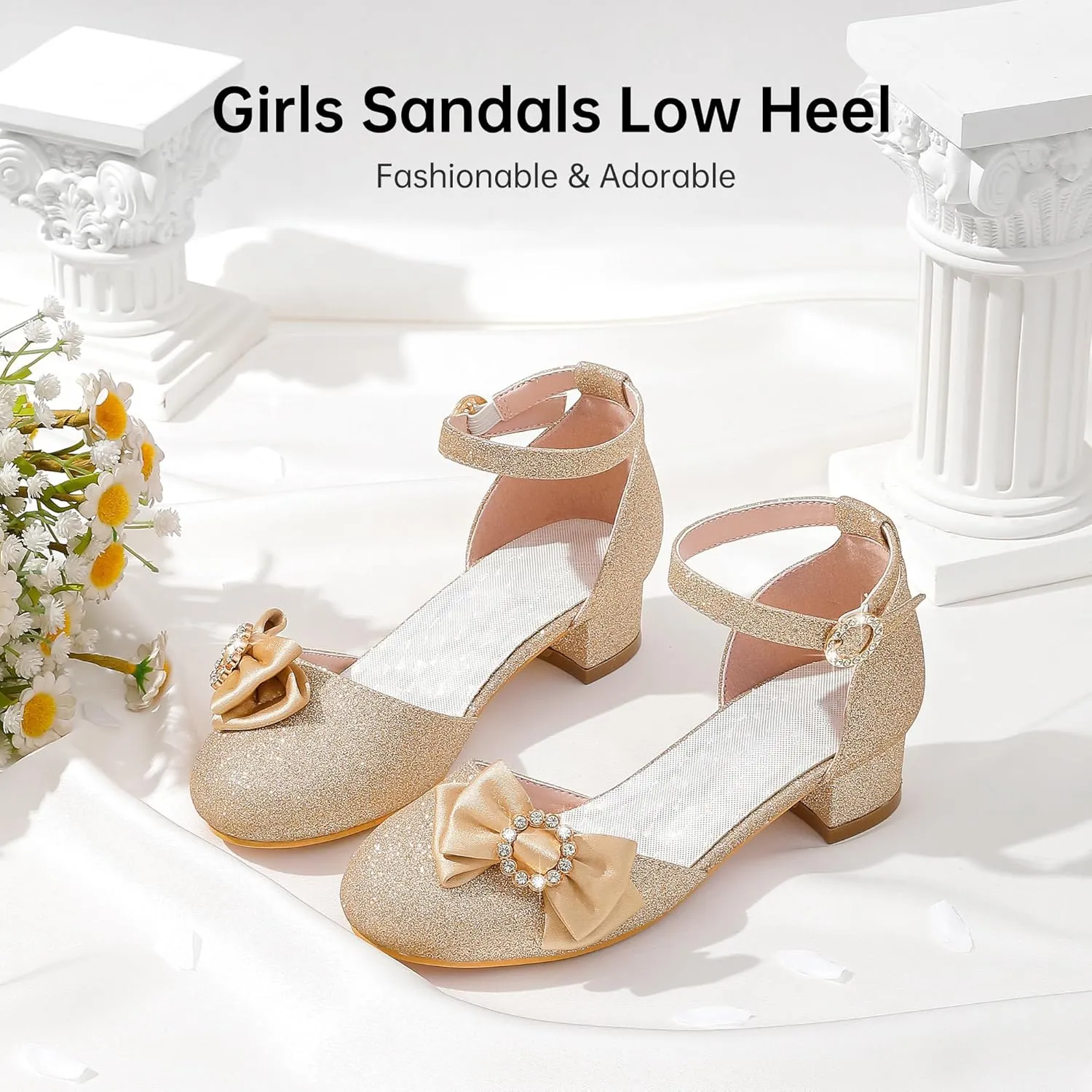 Girls Dress Shoes Princess Closed Toe Chunky Kids High Heels Girls Pump Ankle Strap Wedding Party Girls Shoes