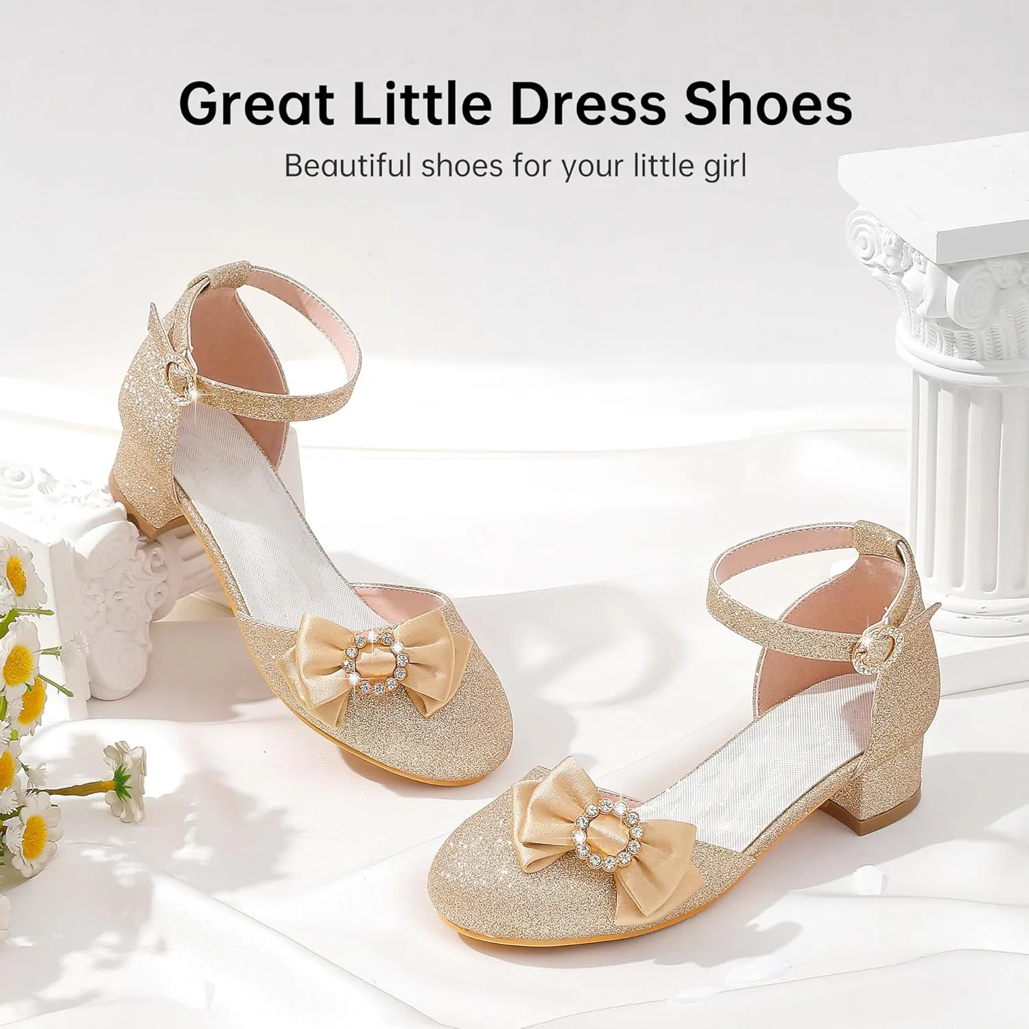 Girls Dress Shoes Princess Closed Toe Chunky Kids High Heels Girls Pump Ankle Strap Wedding Party Girls Shoes