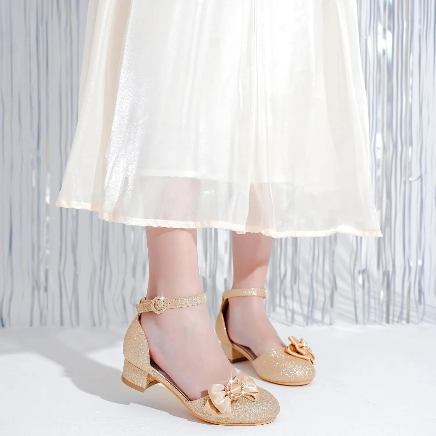 Girls Dress Shoes Princess Closed Toe Chunky Kids High Heels Girls Pump Ankle Strap Wedding Party Girls Shoes