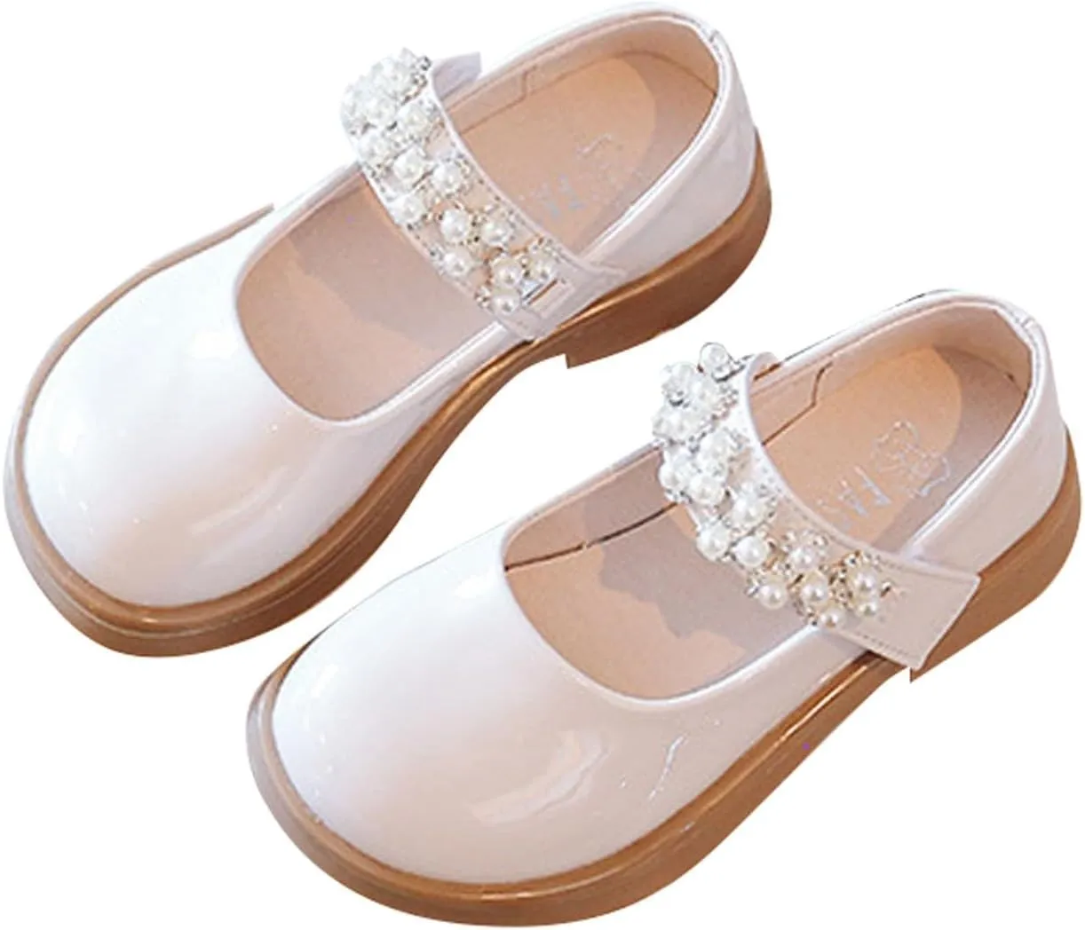 Girl's Mary Jane Dress Shoes Ballet Flat with Rhinestone Strap for Party Wedding School Toddler Patent Leather Shoes
