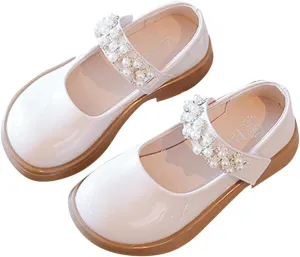 Girl's Mary Jane Dress Shoes Ballet Flat with Rhinestone Strap for Party Wedding School Toddler Patent Leather Shoes