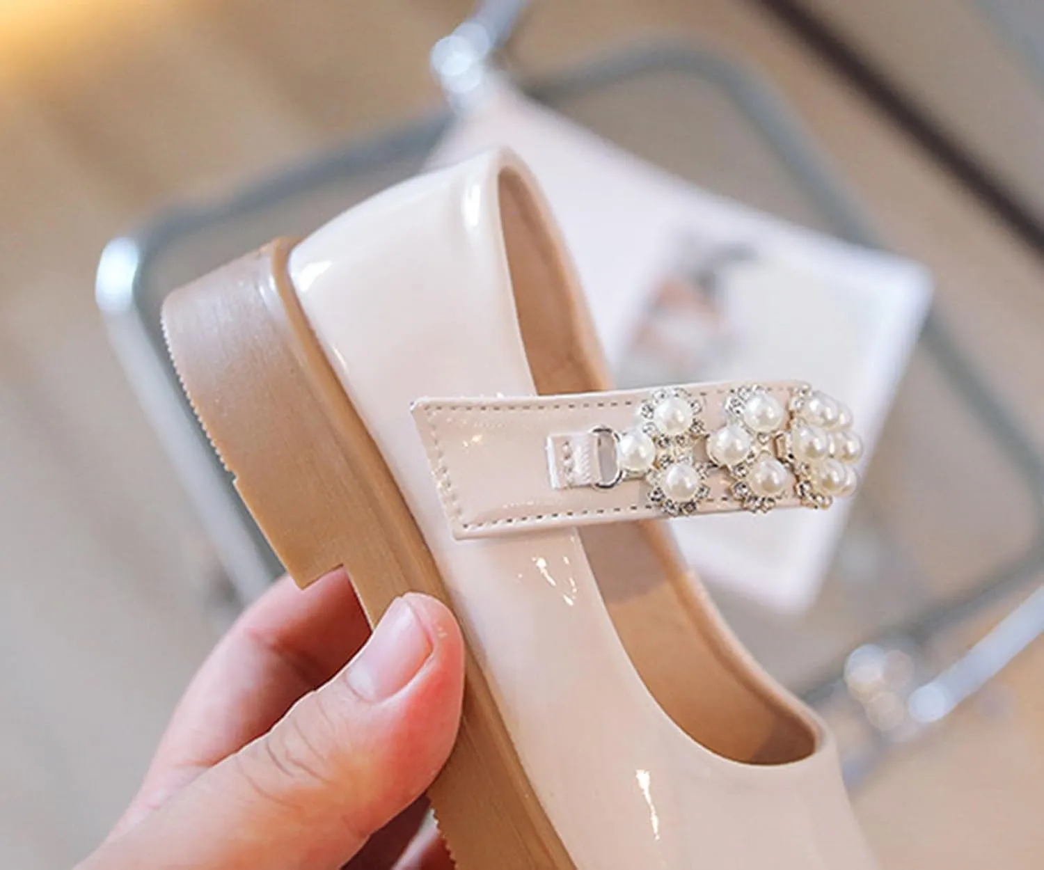 Girl's Mary Jane Dress Shoes Ballet Flat with Rhinestone Strap for Party Wedding School Toddler Patent Leather Shoes