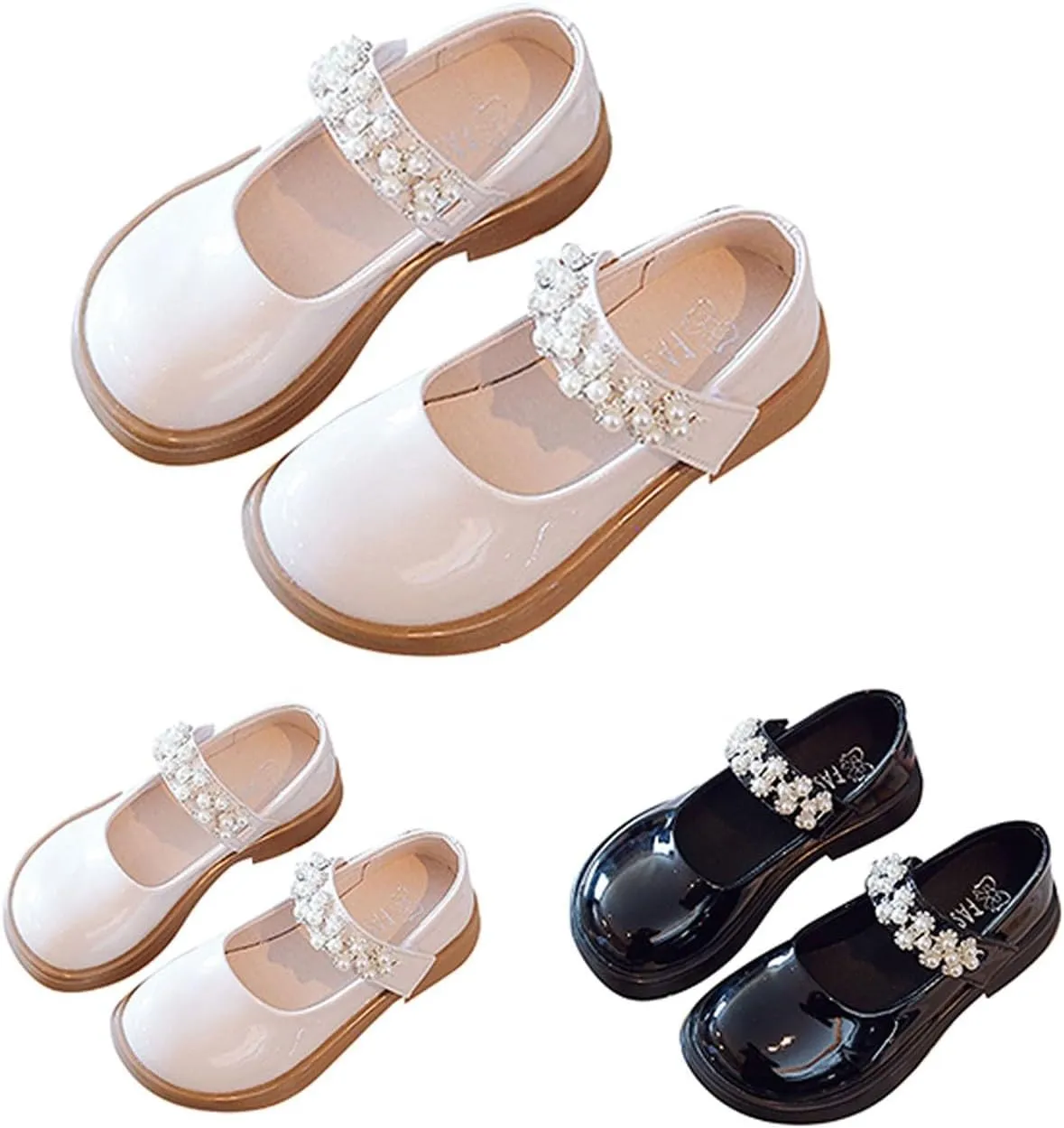 Girl's Mary Jane Dress Shoes Ballet Flat with Rhinestone Strap for Party Wedding School Toddler Patent Leather Shoes