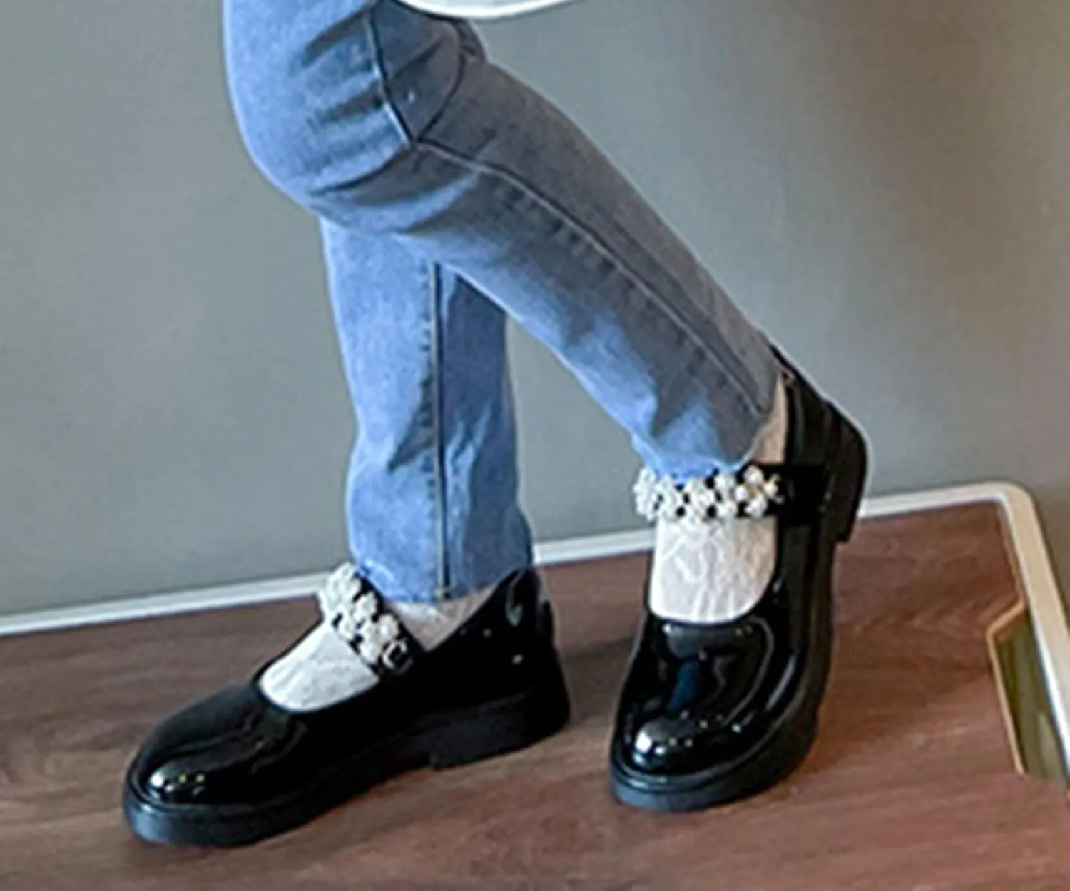 Girl's Mary Jane Dress Shoes Ballet Flat with Rhinestone Strap for Party Wedding School Toddler Patent Leather Shoes