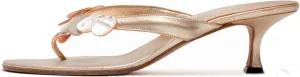 Goolita Summer Women's Metallic Shell Sheet Kitten Heels Flip Flops Open Round Toe Strappy Thong Slide Heeled Sandals Comfort Prom Party Mules Heels