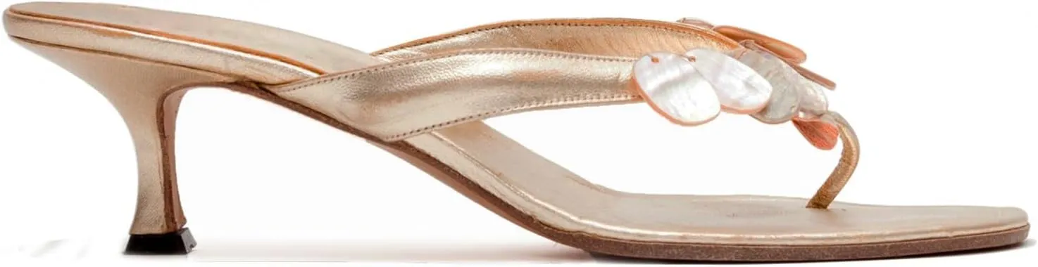 Goolita Summer Women's Metallic Shell Sheet Kitten Heels Flip Flops Open Round Toe Strappy Thong Slide Heeled Sandals Comfort Prom Party Mules Heels