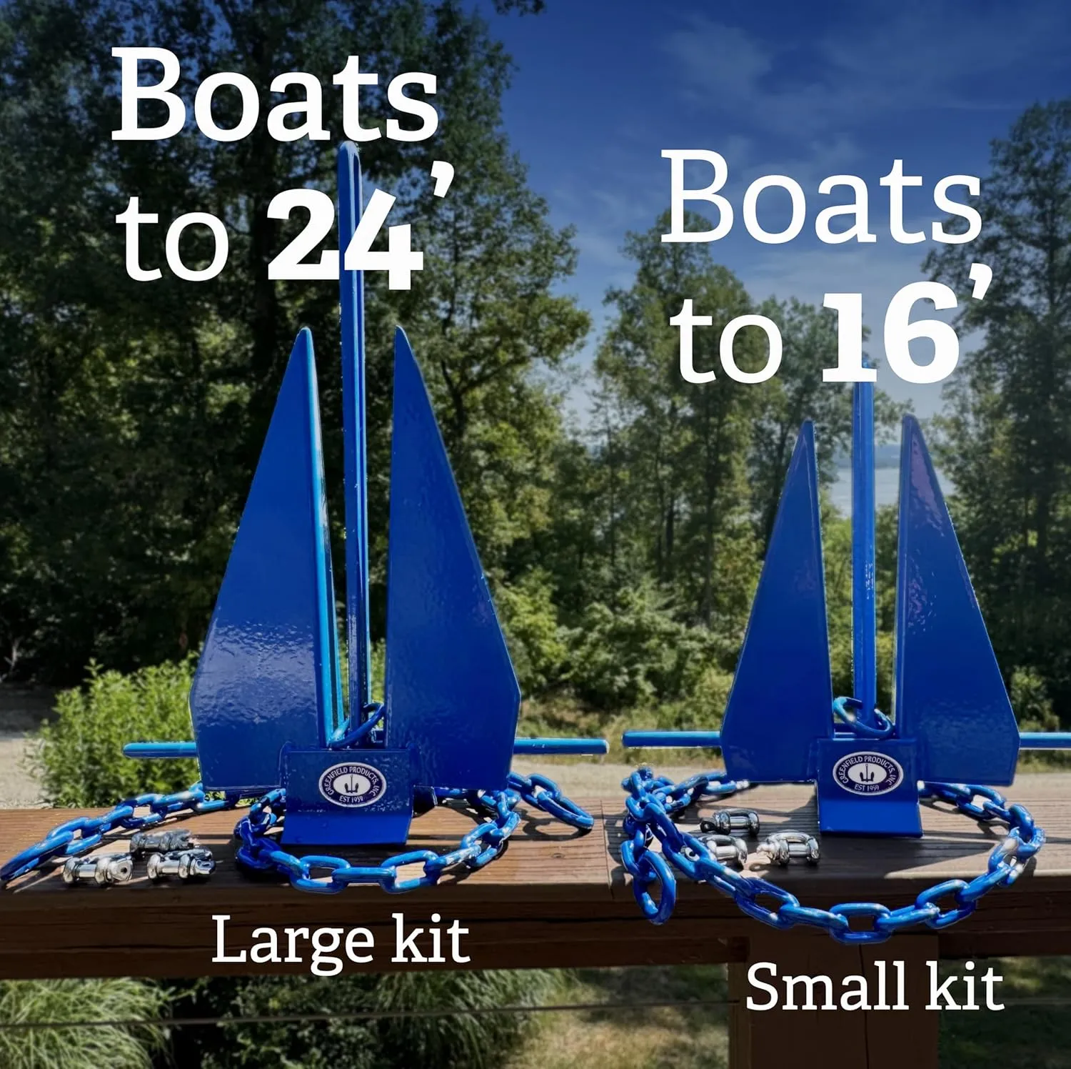 Greenfield Complete Fluke Anchor Kit – American-Made, Includes Chain, 100ft Rope & Shackles | Sizes for Boats up to 16' & 24'