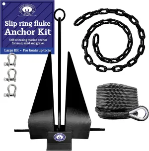 Greenfield Complete Fluke Anchor Kit – American-Made, Includes Chain, 100ft Rope & Shackles | Sizes for Boats up to 16' & 24'