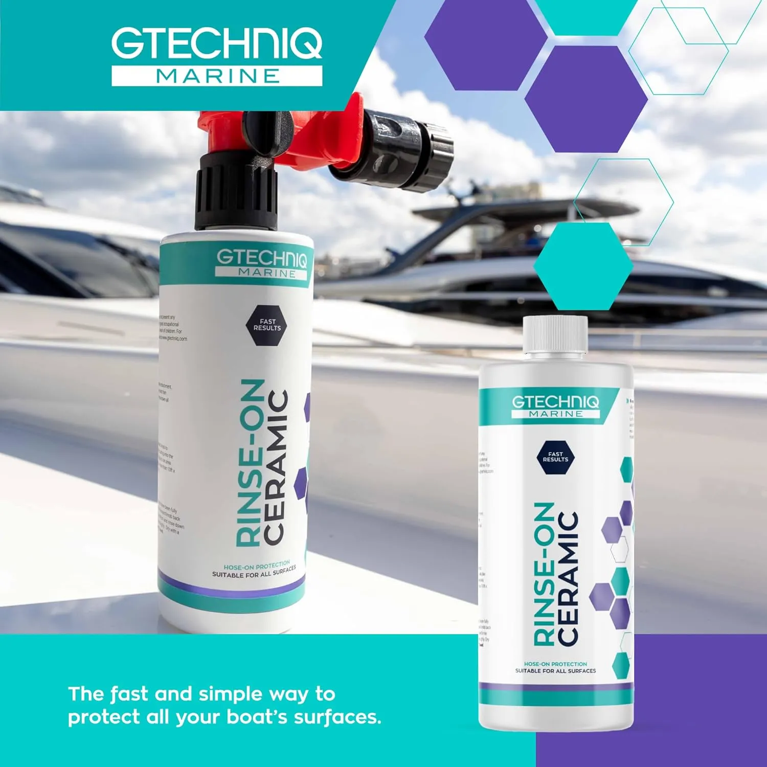 Gtechniq Rinse-on Ceramic - Marine Ceramic Sealant for Boats, Yachts & Jet Skis - Hose-On, Rinse-Off Spray - UV Protection, Repels Water & Dirt