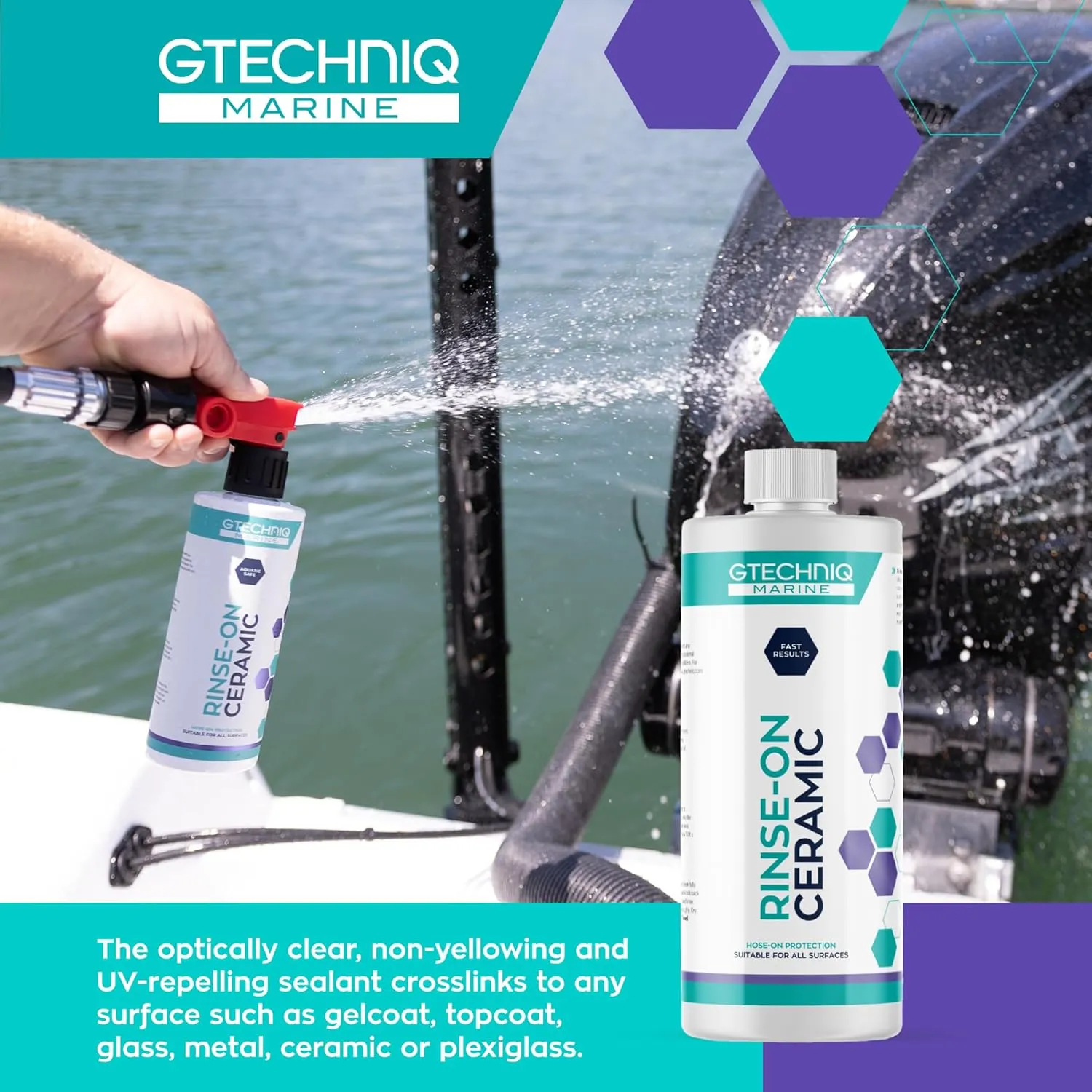 Gtechniq Rinse-on Ceramic - Marine Ceramic Sealant for Boats, Yachts & Jet Skis - Hose-On, Rinse-Off Spray - UV Protection, Repels Water & Dirt