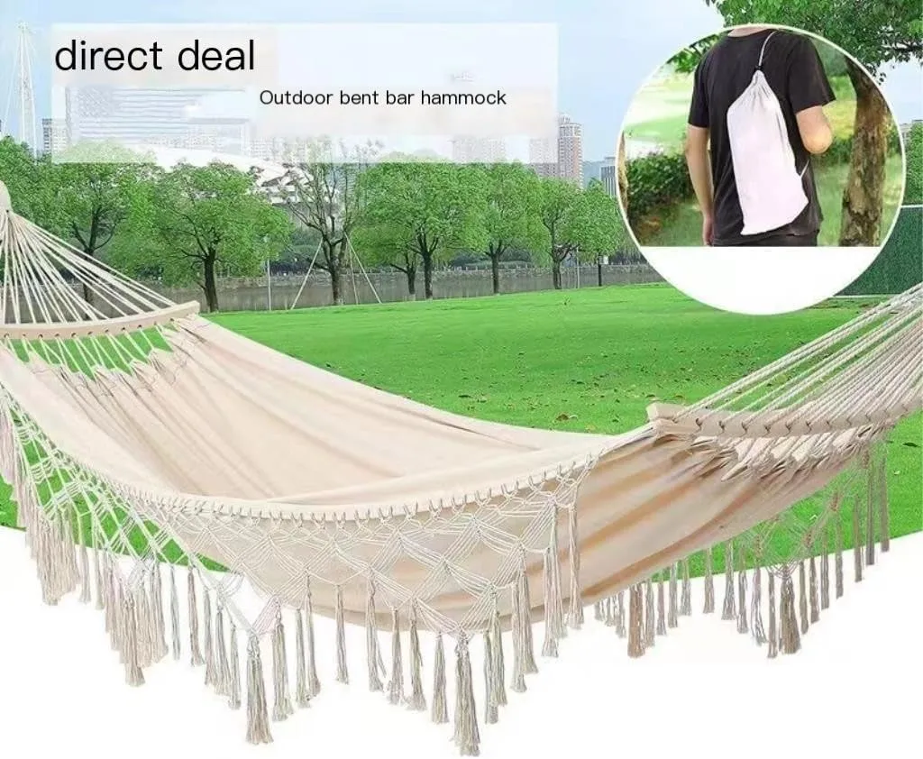 Hammock European and American Hammock Outdoor Folding Camping Woven Canvas Autumn Portable Hanging Chair Double Hammocks for Outside(C)