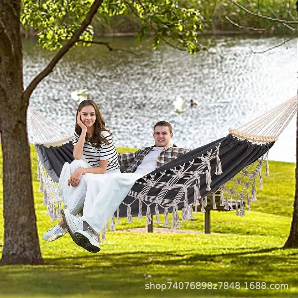 Hammock European and American Hammock Outdoor Folding Camping Woven Canvas Autumn Portable Hanging Chair Double Hammocks for Outside(C)