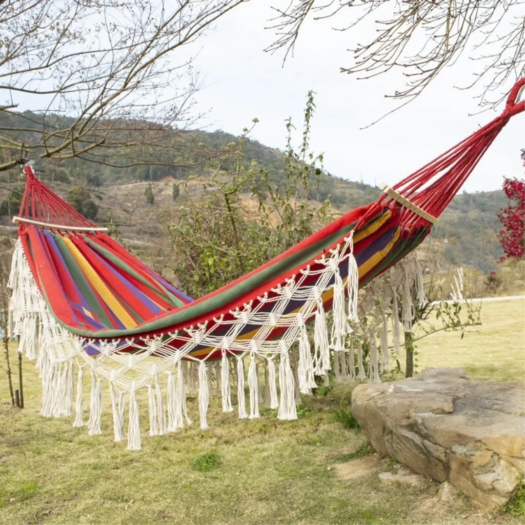 Hammock European and American Hammock Outdoor Folding Camping Woven Canvas Autumn Portable Hanging Chair Double Hammocks for Outside(C)