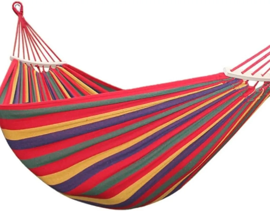 Hammock Outdoor Thickened Canvas Outdoor Bent Wooden Stick Hanging Sheet Double Hammock Swing Dormitory Camping Hammocks for Outside(C)