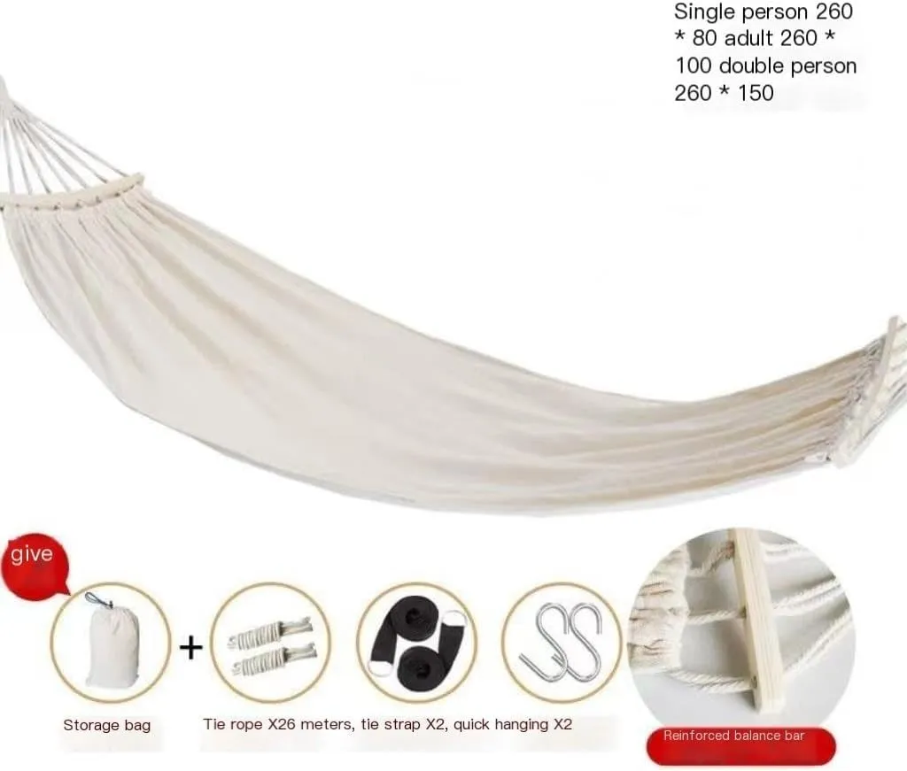 Hammock Outdoor Thickened Canvas Outdoor Bent Wooden Stick Hanging Sheet Double Hammock Swing Dormitory Camping Hammocks for Outside(C)