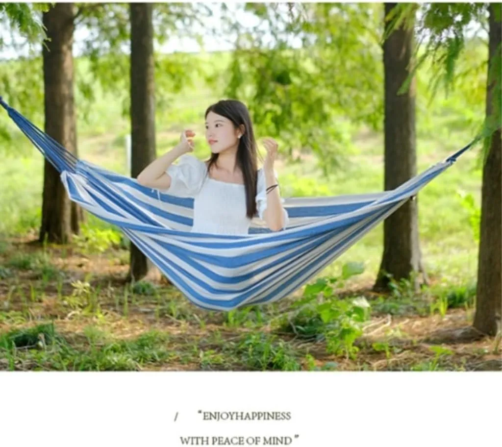 Hammock Outdoor Thickened Canvas Outdoor Bent Wooden Stick Hanging Sheet Double Hammock Swing Dormitory Camping Hammocks for Outside(C)