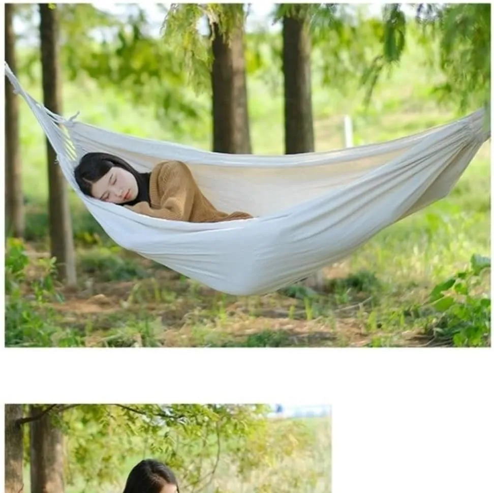 Hammock Outdoor Thickened Canvas Outdoor Bent Wooden Stick Hanging Sheet Double Hammock Swing Dormitory Camping Hammocks for Outside(C)