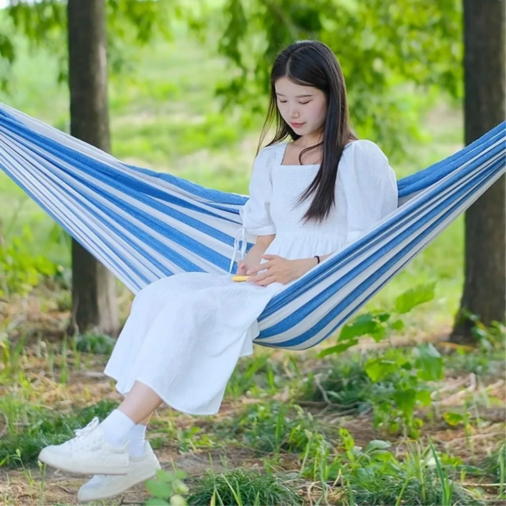 Hammock Outdoor Thickened Canvas Outdoor Bent Wooden Stick Hanging Sheet Double Hammock Swing Dormitory Camping Hammocks for Outside(C)