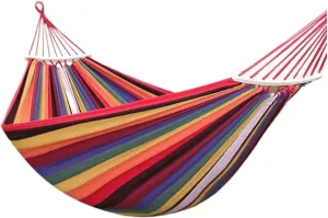 Hammock Outdoor Thickened Canvas Outdoor Bent Wooden Stick Hanging Sheet Double Hammock Swing Dormitory Camping Hammocks for Outside(C)