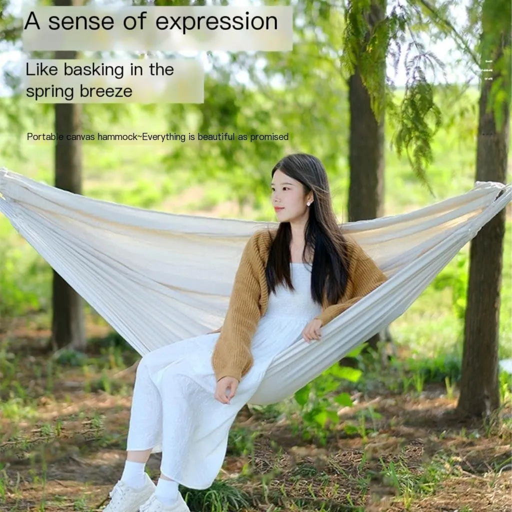 Hammock Outdoor Thickened Canvas Outdoor Bent Wooden Stick Hanging Sheet Double Hammock Swing Dormitory Camping Hammocks for Outside(C)