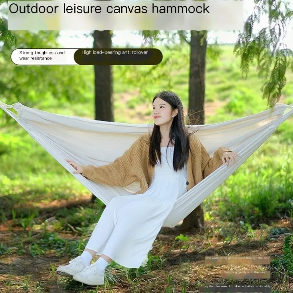 Hammock Outdoor Thickened Canvas Outdoor Bent Wooden Stick Hanging Sheet Double Hammock Swing Dormitory Camping Hammocks for Outside(C)
