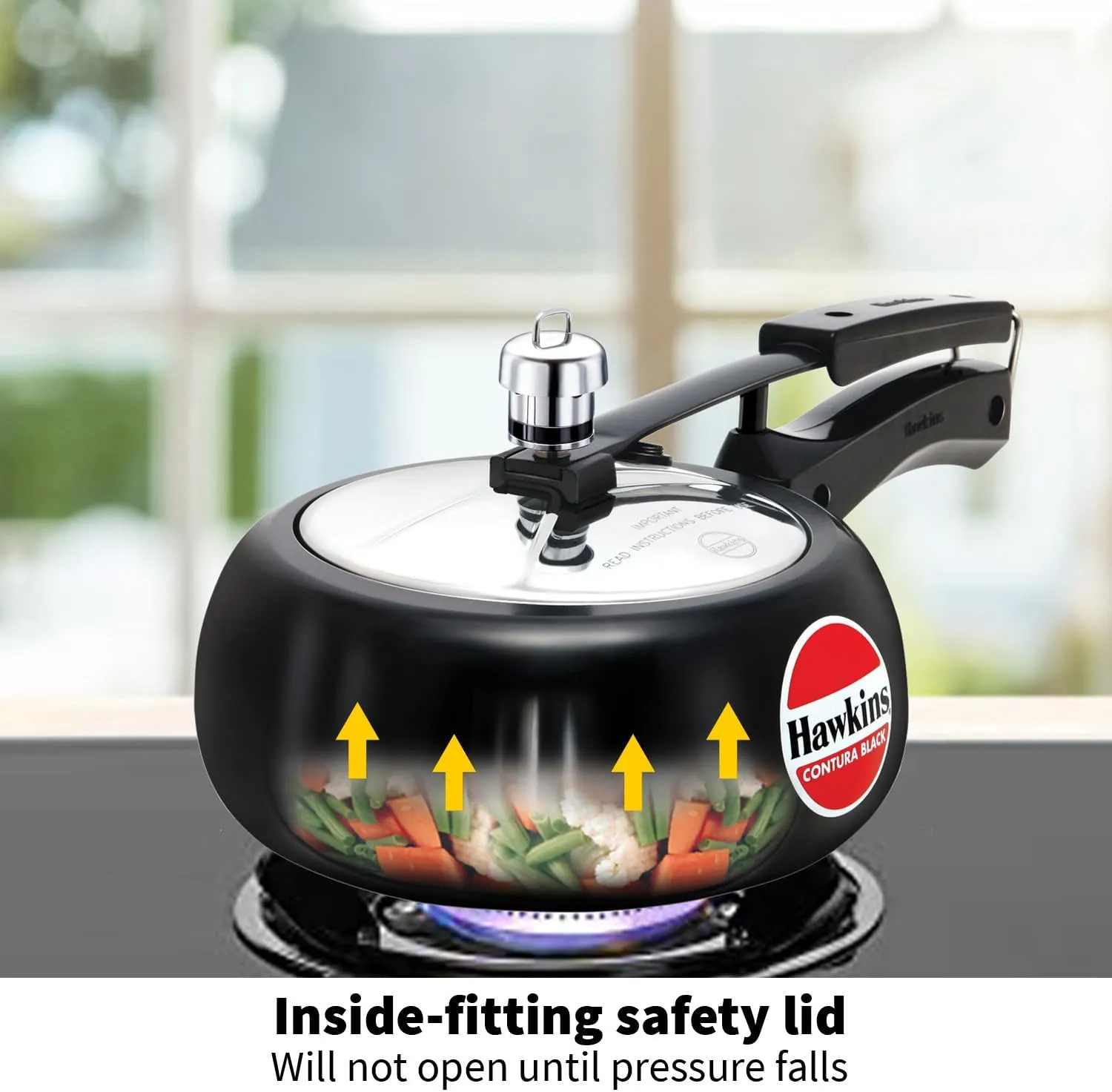 Hawkins 2 Litre Contura Black Pressure Cooker, Hard Anodised Inner Lid Cooker, Handi Cooker, Small Cooker, Black (CB20)