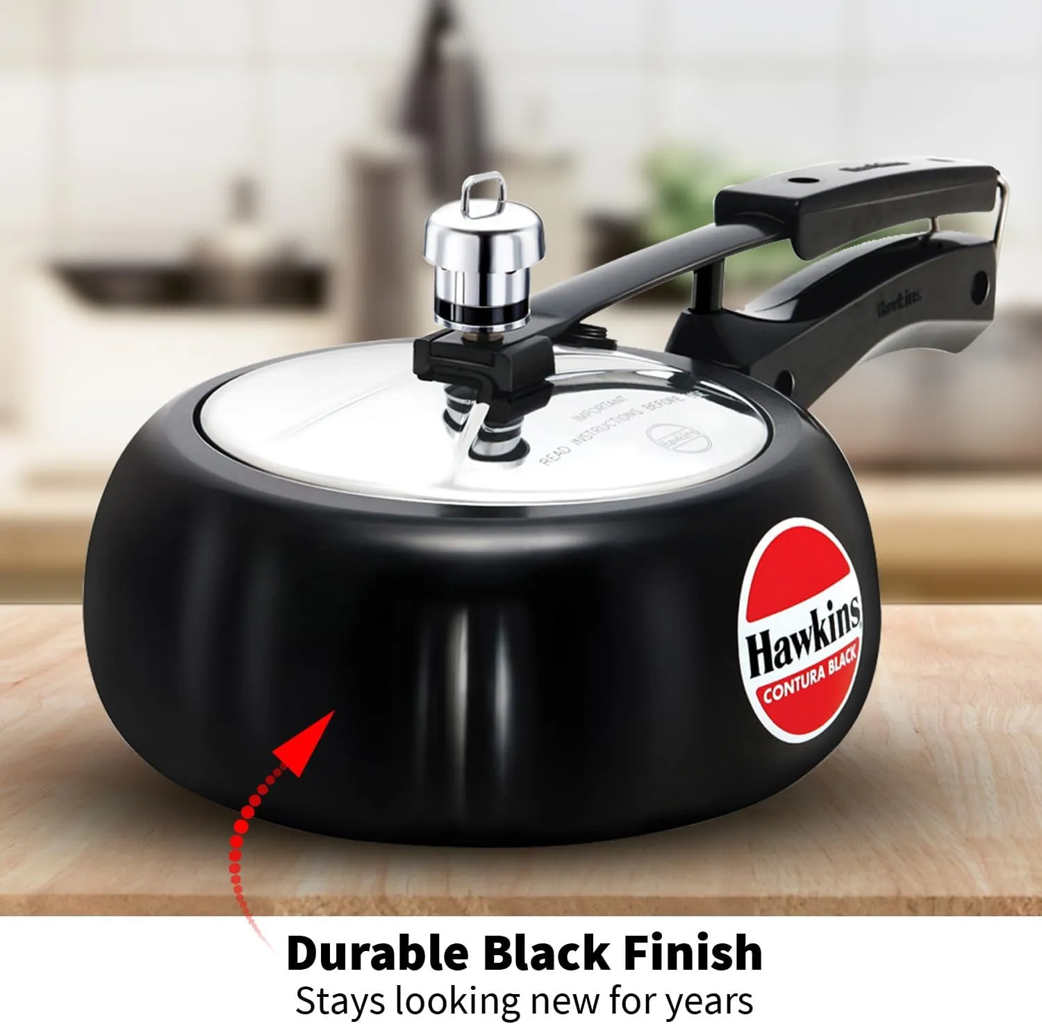 Hawkins 2 Litre Contura Black Pressure Cooker, Hard Anodised Inner Lid Cooker, Handi Cooker, Small Cooker, Black (CB20)