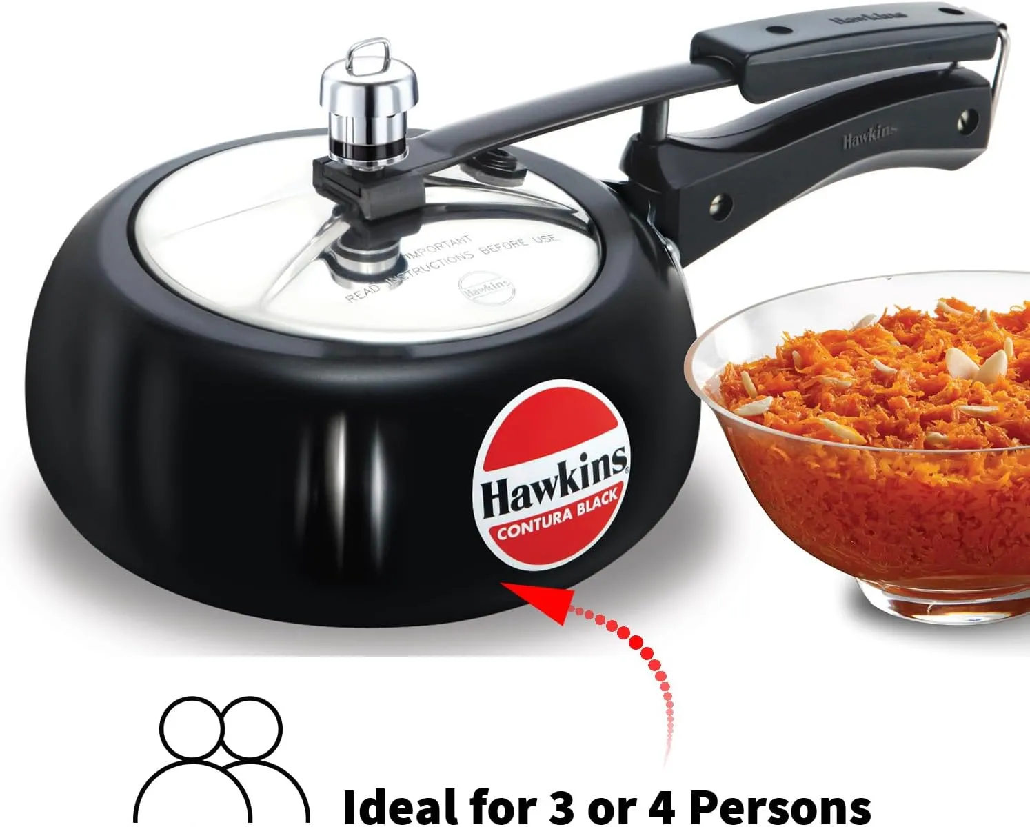 Hawkins 2 Litre Contura Black Pressure Cooker, Hard Anodised Inner Lid Cooker, Handi Cooker, Small Cooker, Black (CB20)