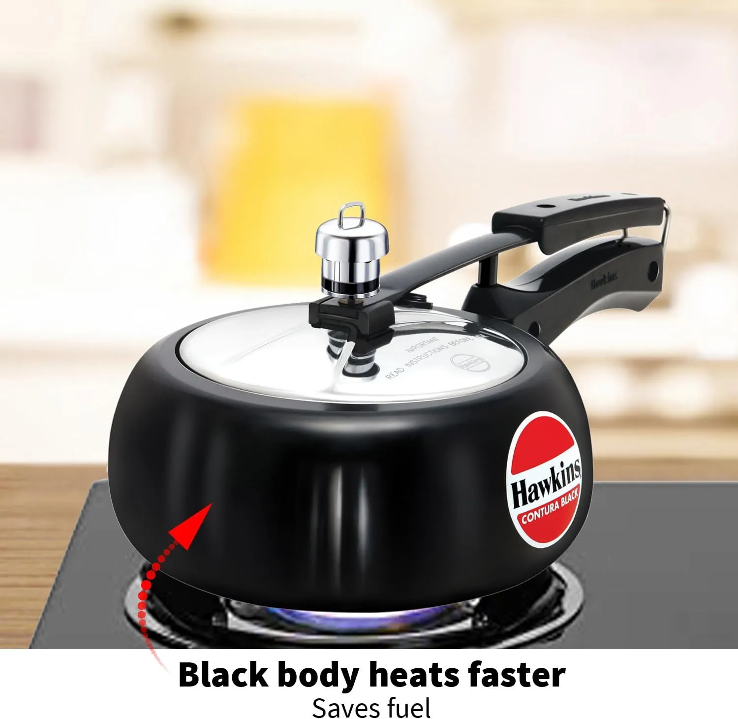 Hawkins 2 Litre Contura Black Pressure Cooker, Hard Anodised Inner Lid Cooker, Handi Cooker, Small Cooker, Black (CB20)