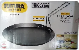 Hawkins Futura aluminium Nonstick Induction Compatible Flat Tava, Diameter 26 cm, Thickness 4.88 mm, Black (INFT26)