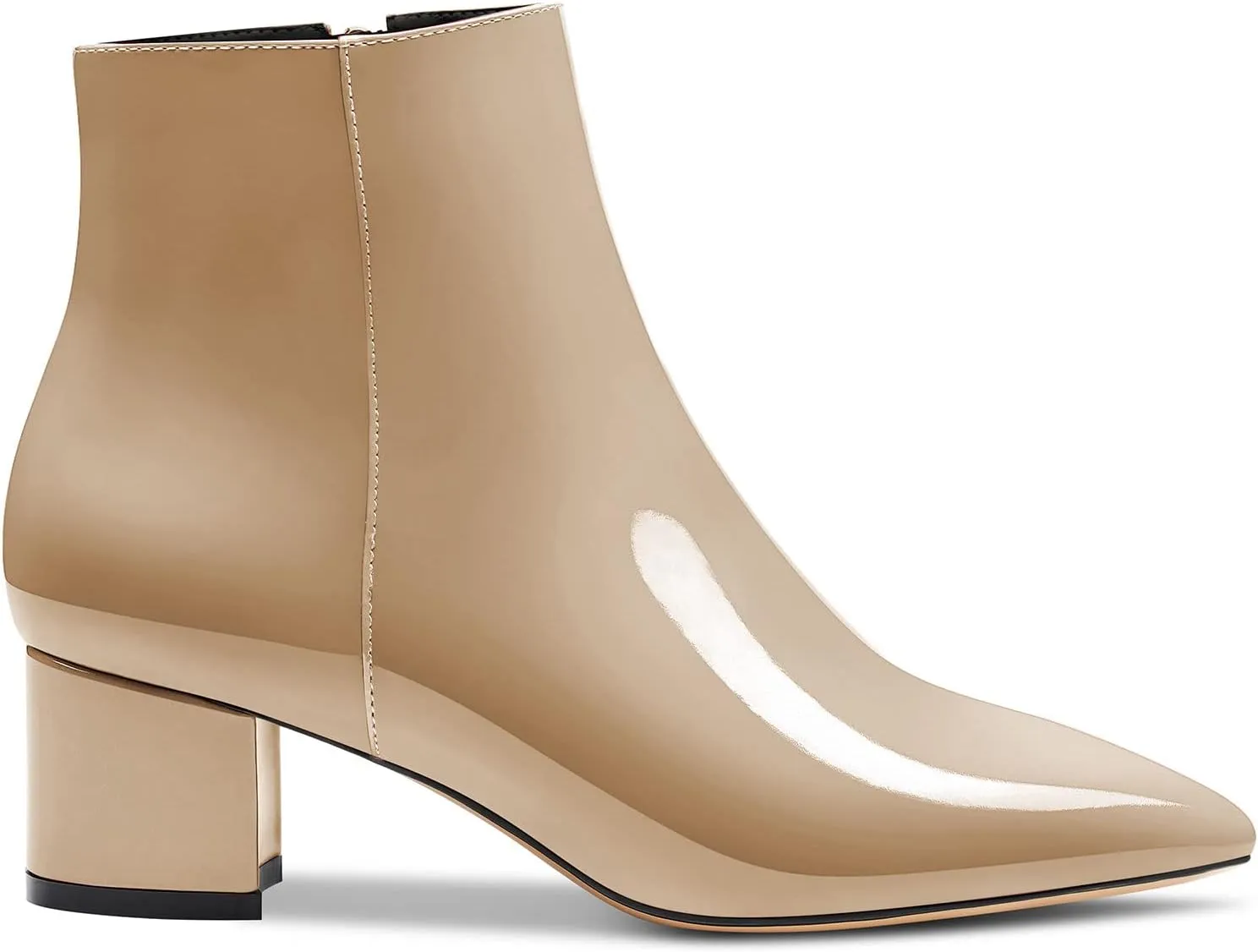 HDEUOLM Women Chunky Block Heel Pointed Toe Ankle Boots Short Bootie Zipper Slip-on Classic Dress Boots 2.0 Inches Heels