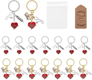 Heart and Flat Round Keychains with Furit and Flower Pendants Personalized Keyrings with Card and Envelopes