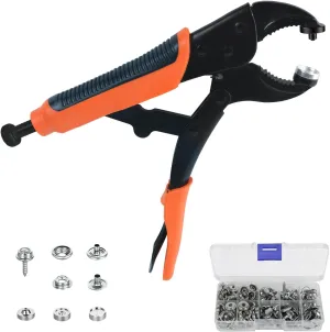 Heavy Duty Snap Fastener Tool Kit with 20 Sets Buttons, JYEASTZ Adjustable Buckle Pliers, Suitable for Repairing or Replacing Sailboat Cloth, Denim Clothing, Leather, Sun Visors, etc (Orange)