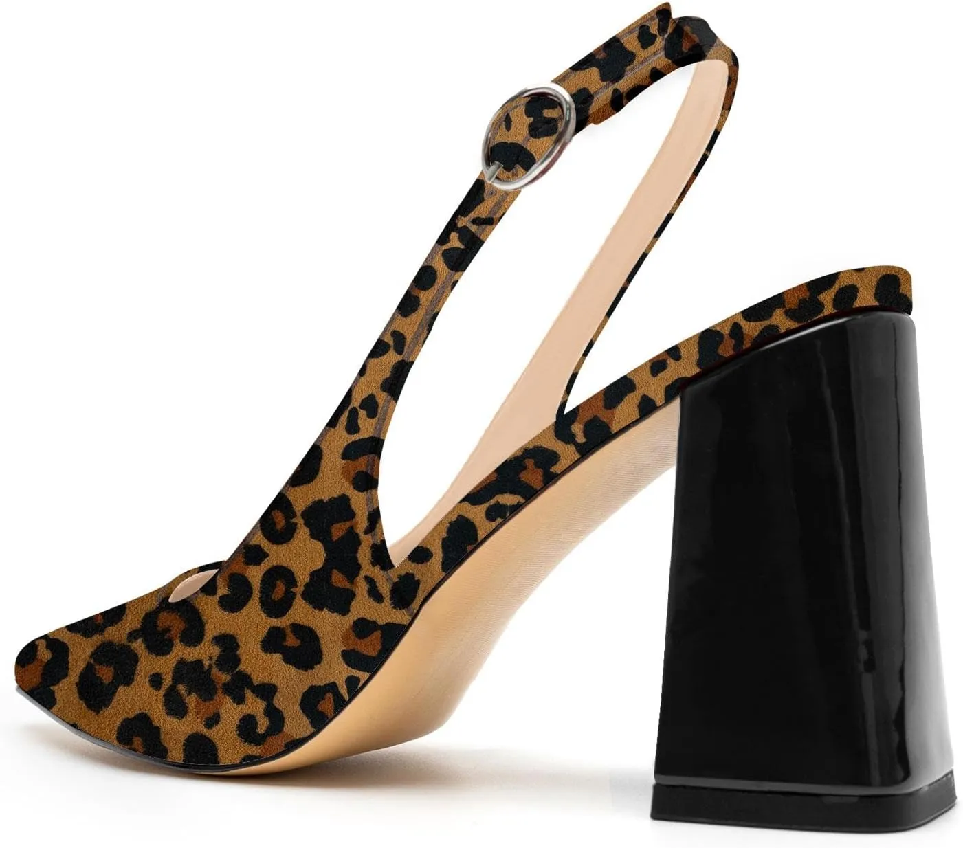 heelchic Slingback Heels for Women Block Heel Pointed Closed Toe Chunky Heel Slip on Wedding Dress Shoes Comfortable
