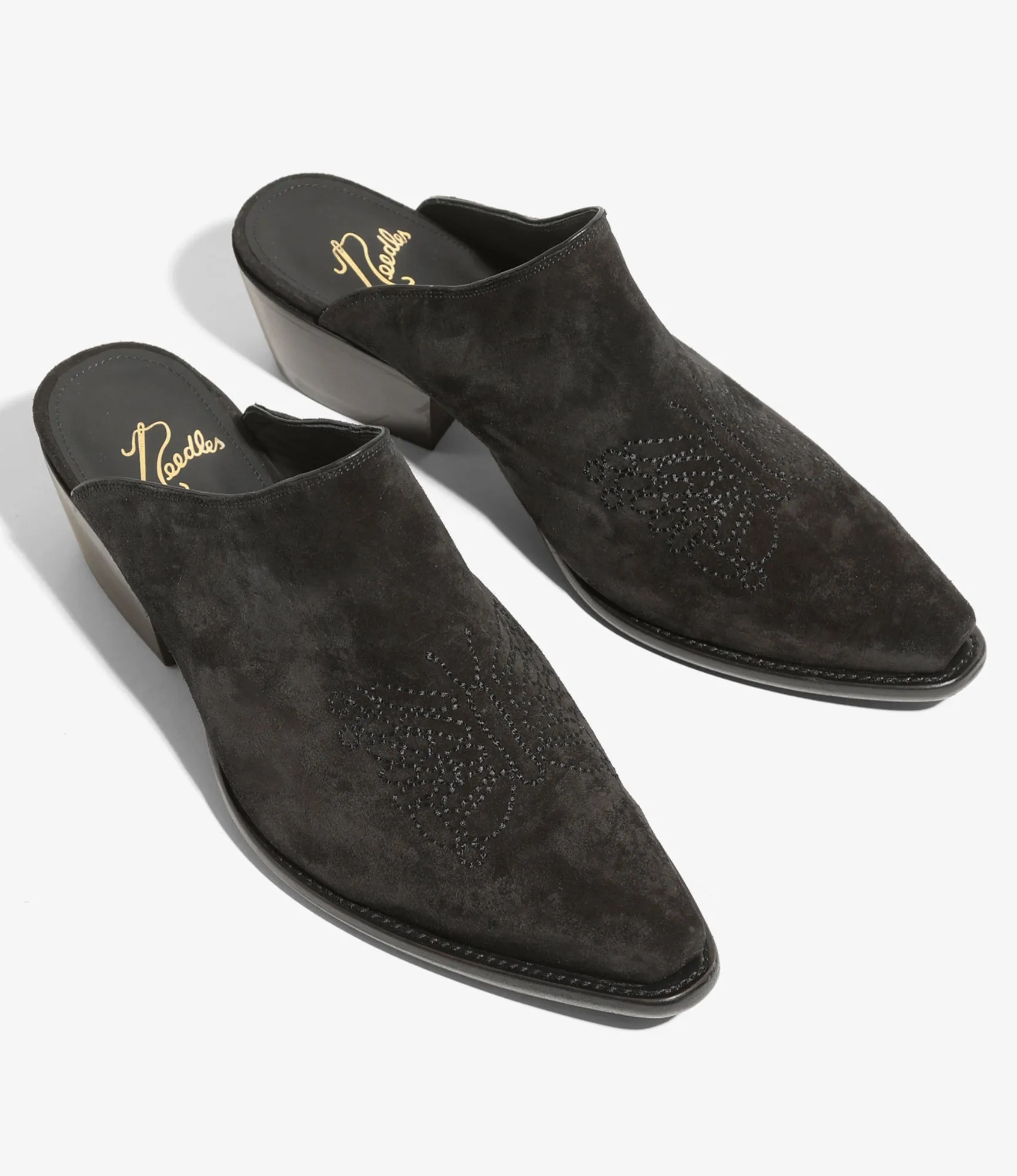 Heeled Papillon Stitched Mule - Suede