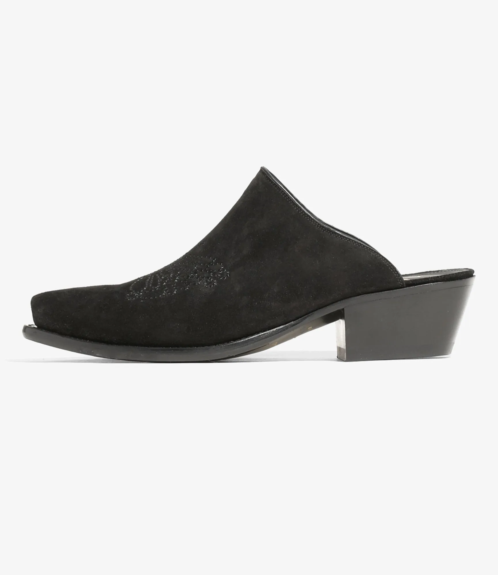 Heeled Papillon Stitched Mule - Suede