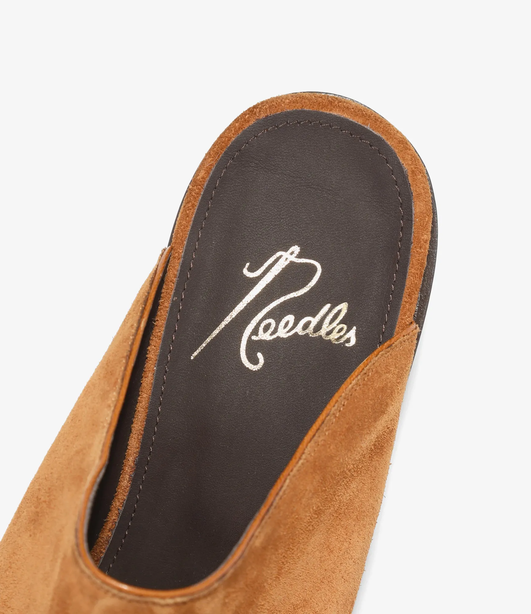 Heeled Papillon Stitched Mule - Suede