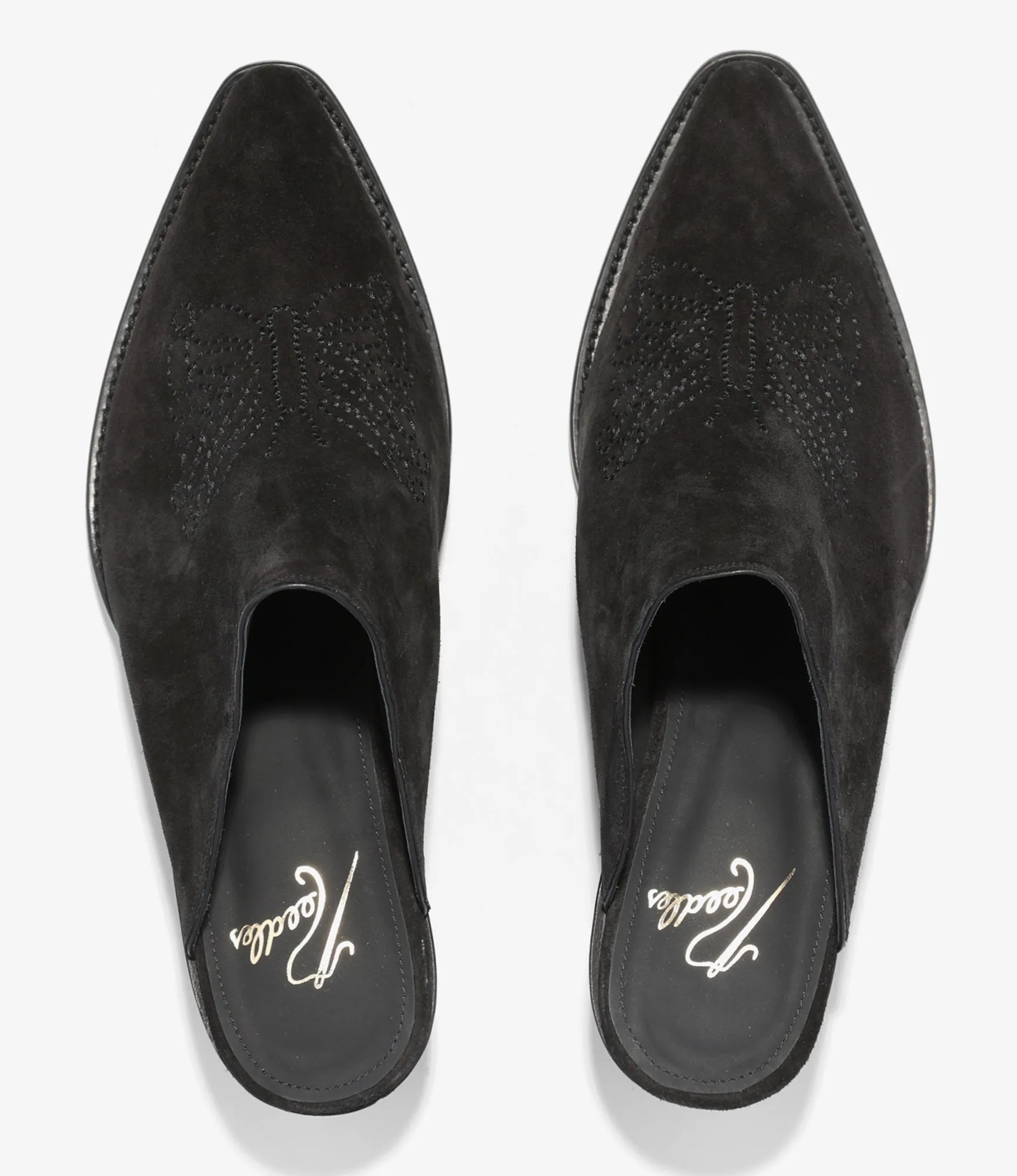 Heeled Papillon Stitched Mule - Suede