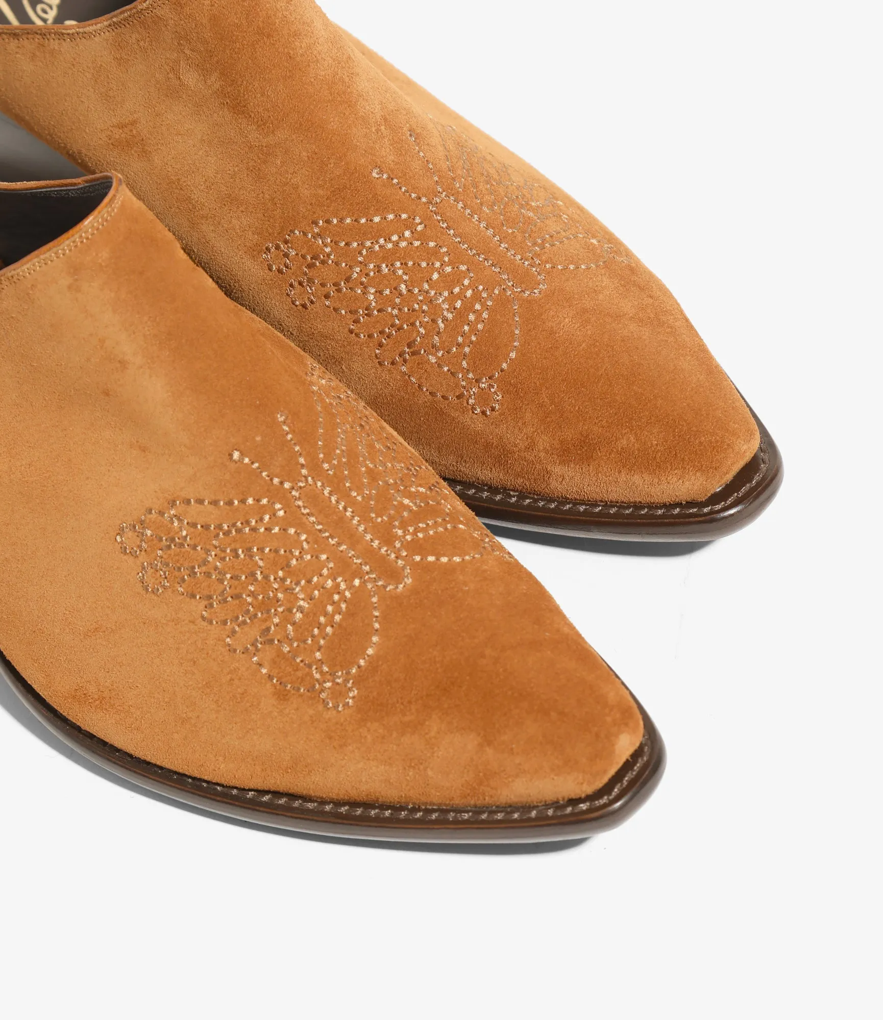 Heeled Papillon Stitched Mule - Suede
