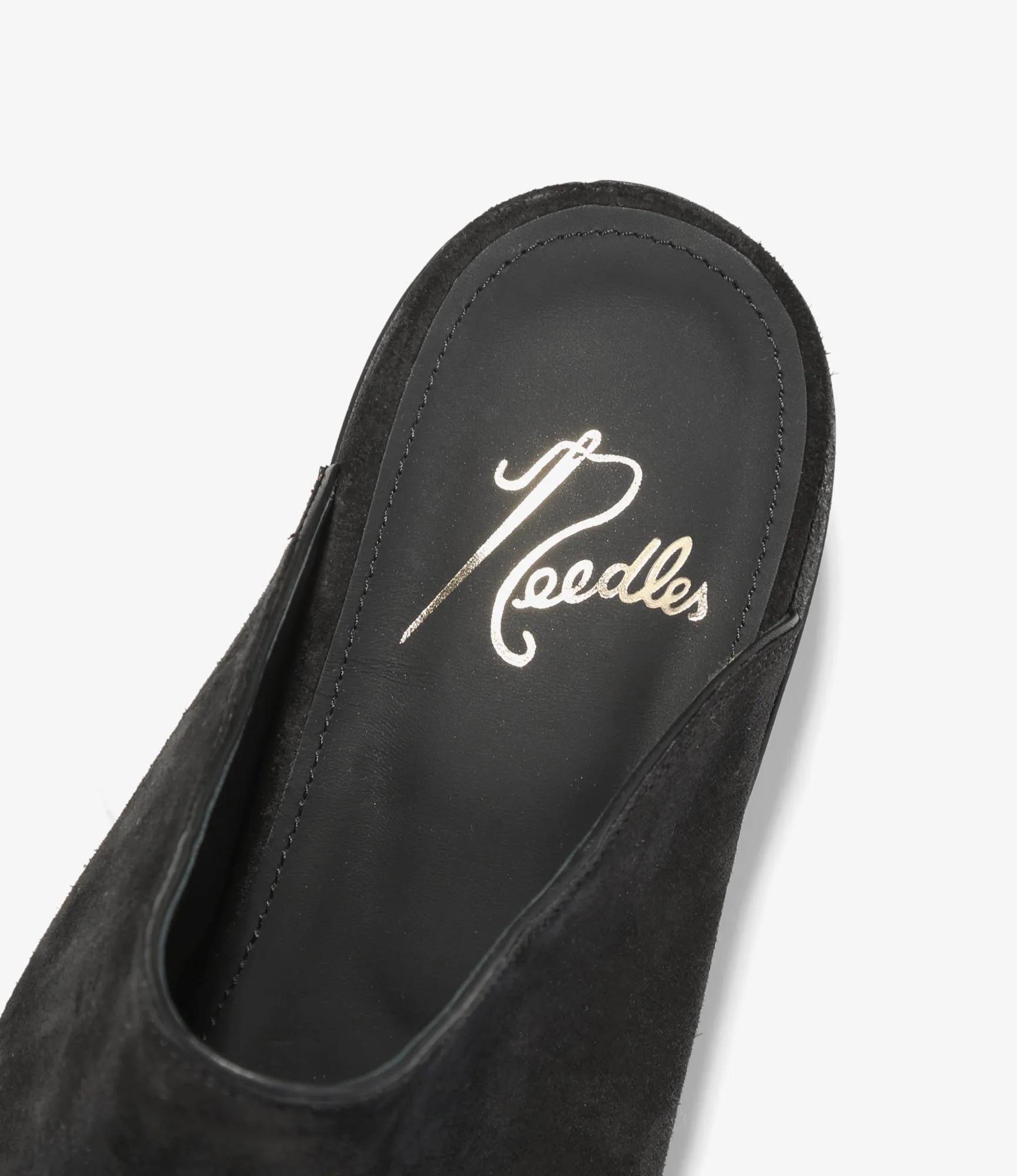 Heeled Papillon Stitched Mule - Suede