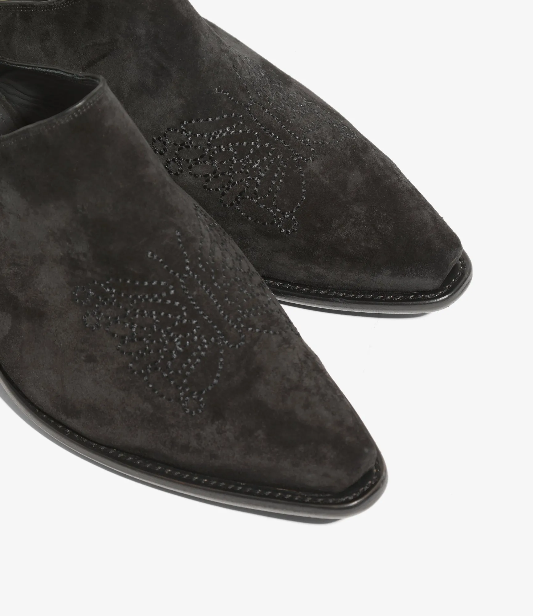 Heeled Papillon Stitched Mule - Suede