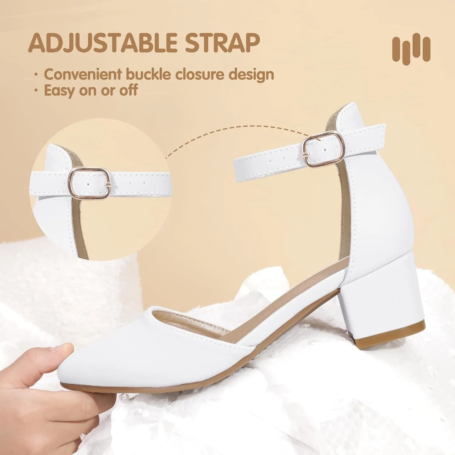 Hehainom Girls Dress Shoes High Heels Sandals Ankle Strap Flower Girl Little Big Kid Mary Jane Wedding Party Communion Mily Pump Shoes
