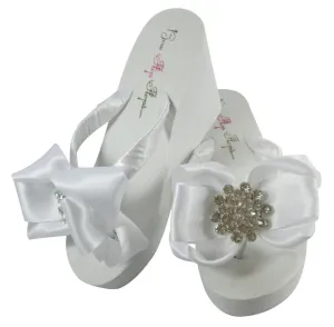 High or Low Wedge Wedding Flip Flops with Big Bling