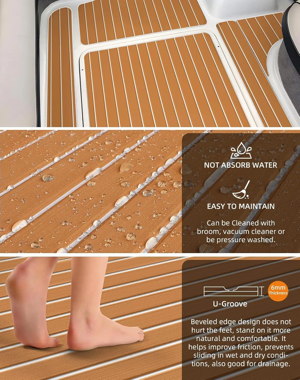 Hjdeck Boat Flooring EVA Foam Boat Decking with 3M Self-Adhesive Backing, Boat Foam Flooring Marine Carpet Faux Teak Sheet for Yacht Fishing Boat Kayak Motorboat RV Floor Helm Pad
