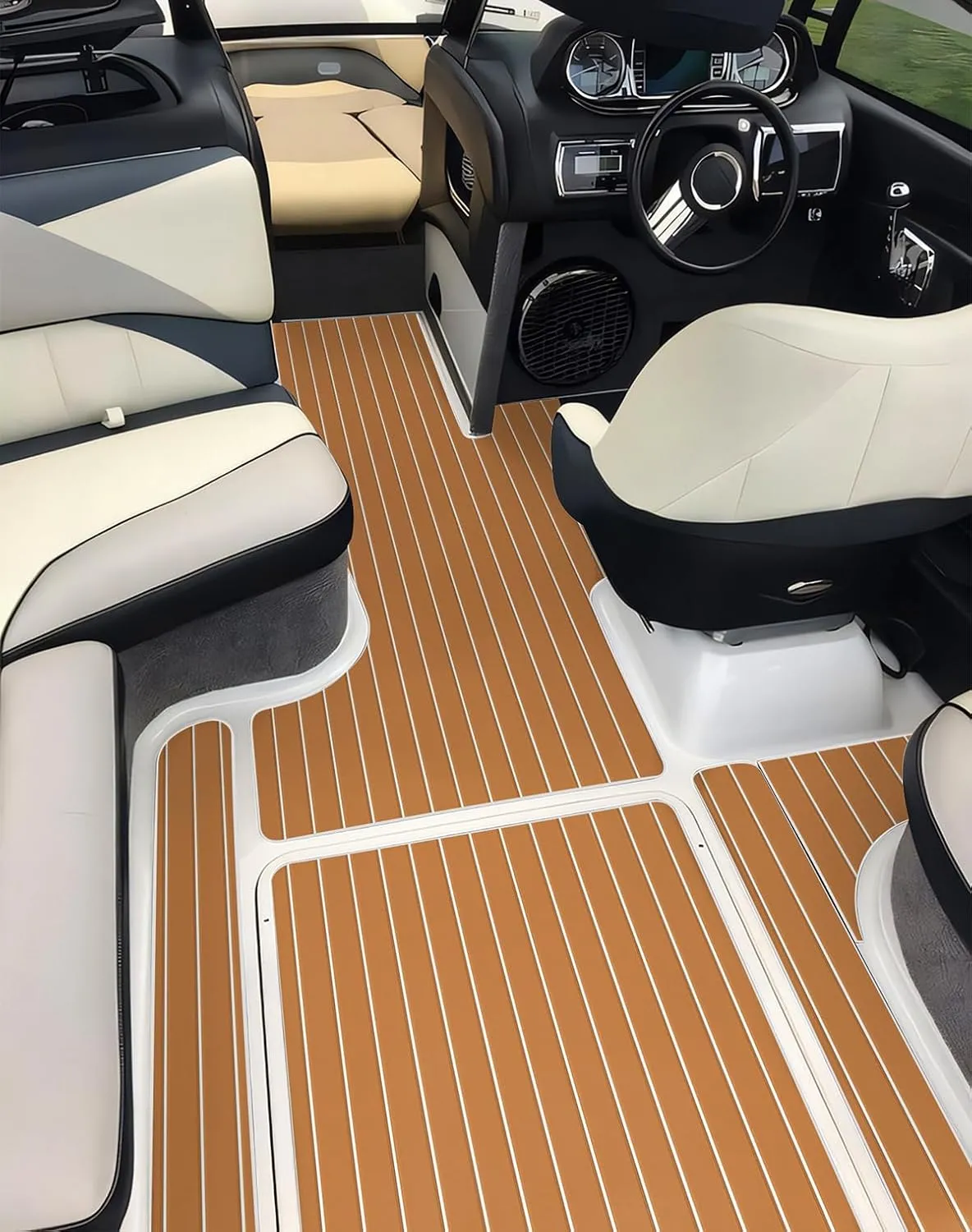 Hjdeck Boat Flooring EVA Foam Boat Decking with 3M Self-Adhesive Backing, Boat Foam Flooring Marine Carpet Faux Teak Sheet for Yacht Fishing Boat Kayak Motorboat RV Floor Helm Pad